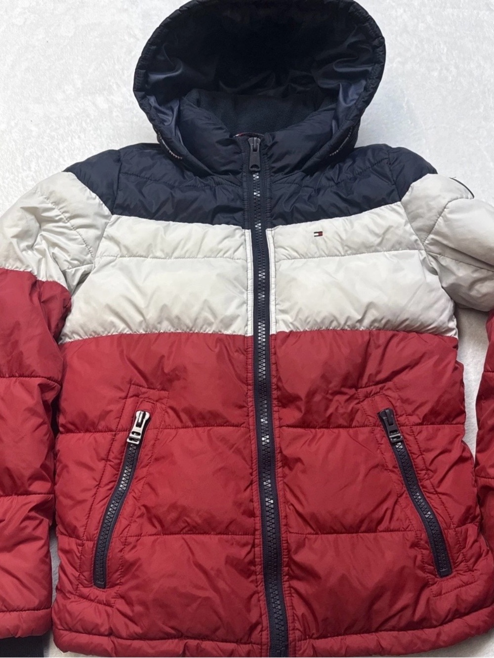 Tommy Hilfiger Woman’s XS Colorblock Puffer Jacket in Red, White & Navy